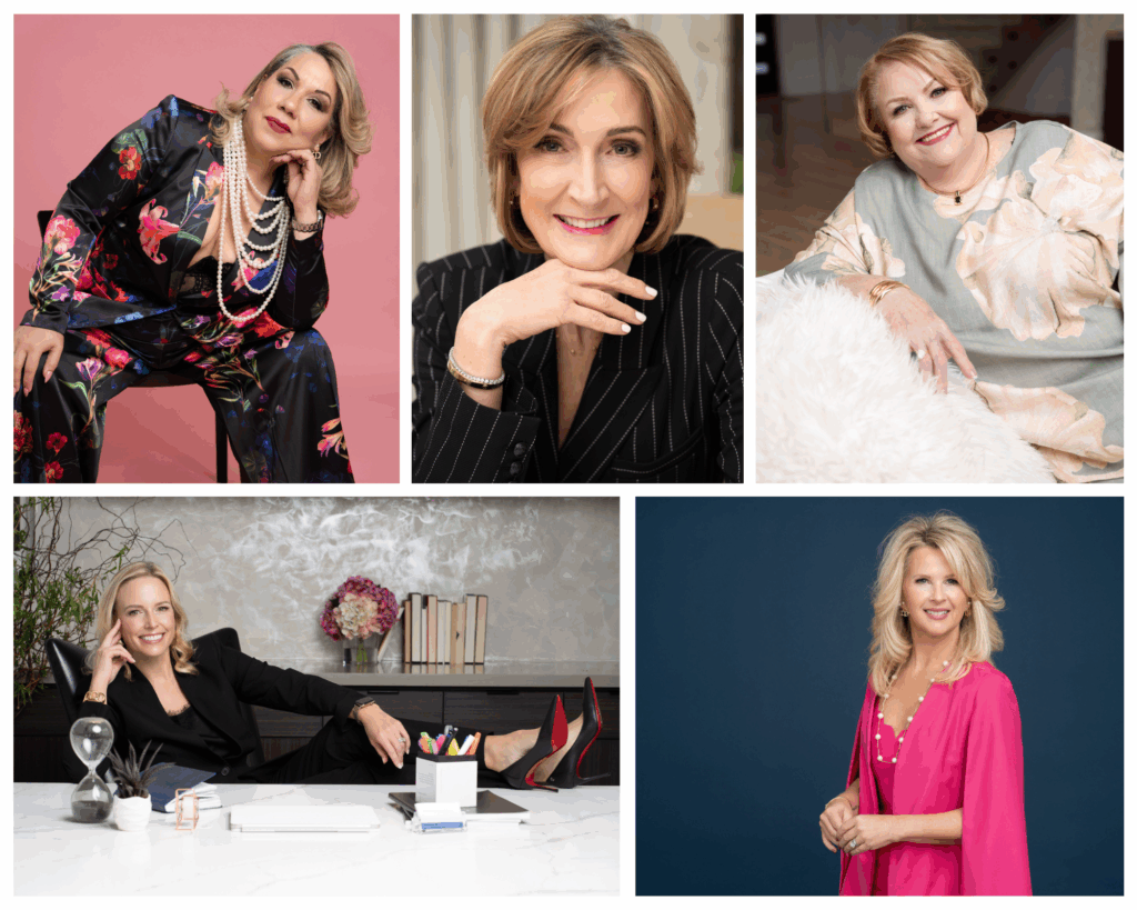 Different images of women in professional outfit for their headshots and personal branding photoshoot in Houston TX.