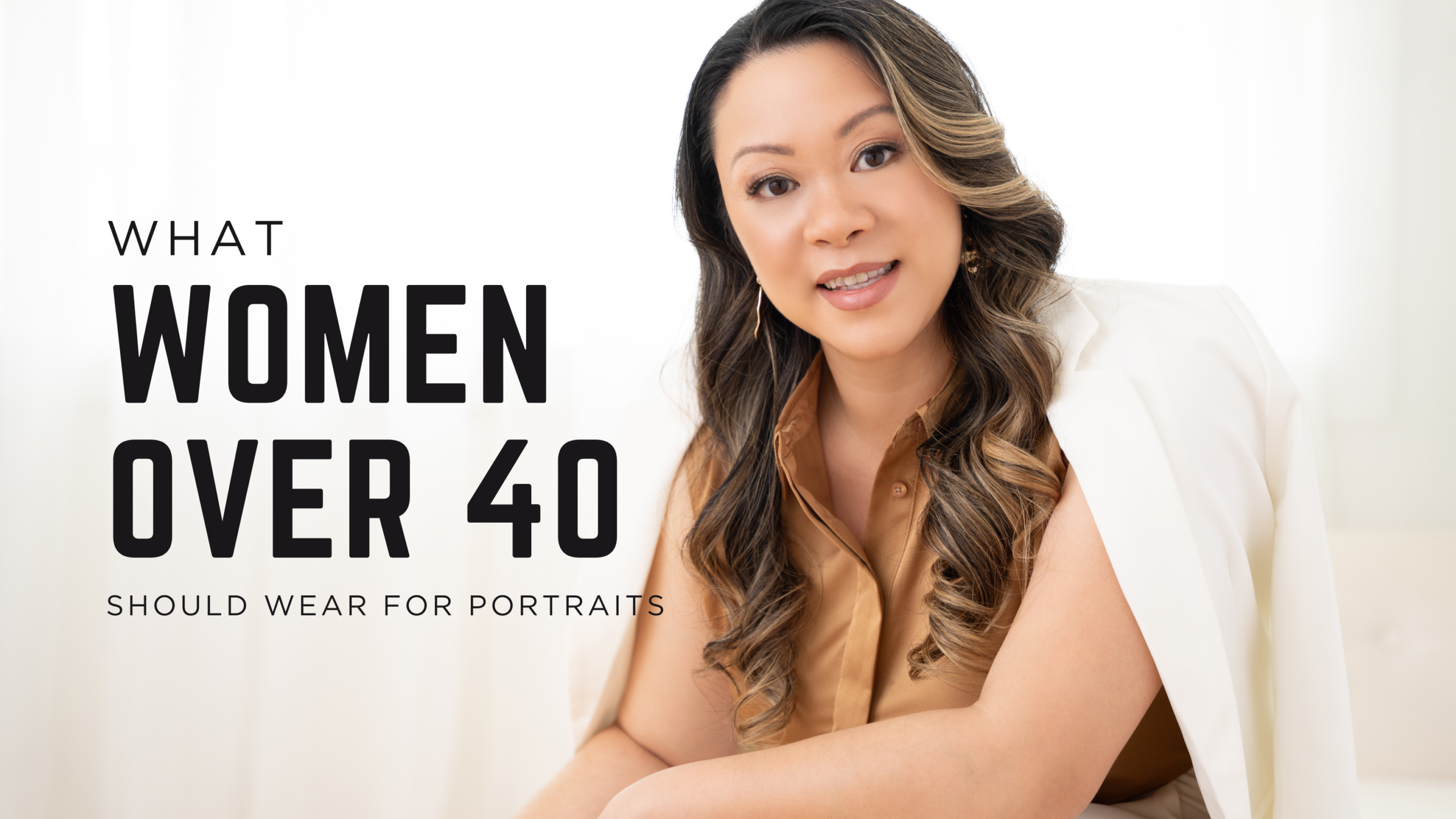 Branding Headshot portrait of women over 40 in white suit with beige top